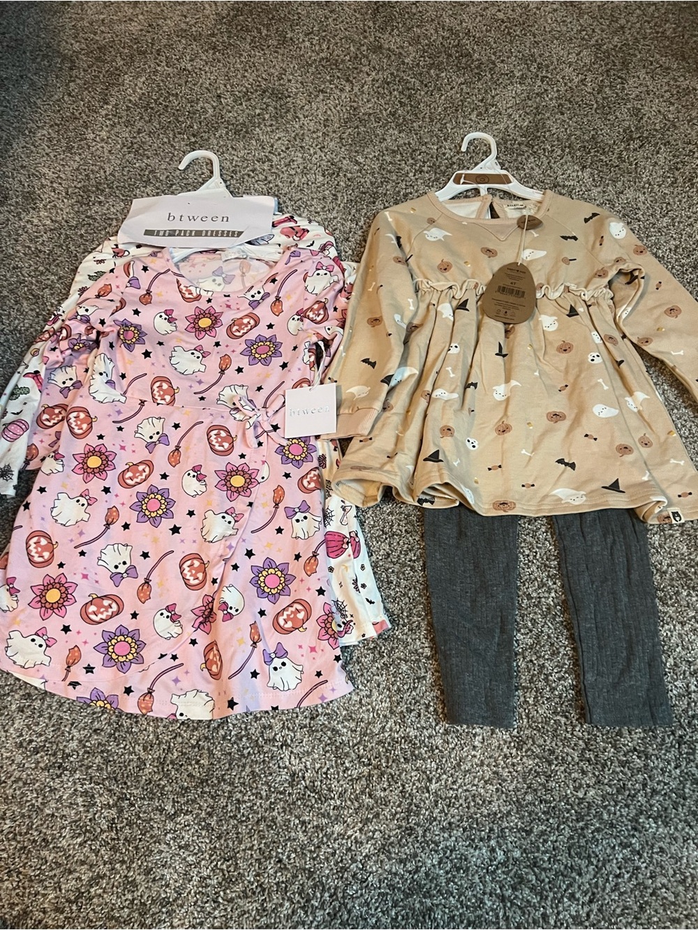 btween Pink Nightgown with Halloween Prints & Tan Ghost Top Set NEW